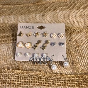 9 pc Silver & Gold Stud Earring Set
